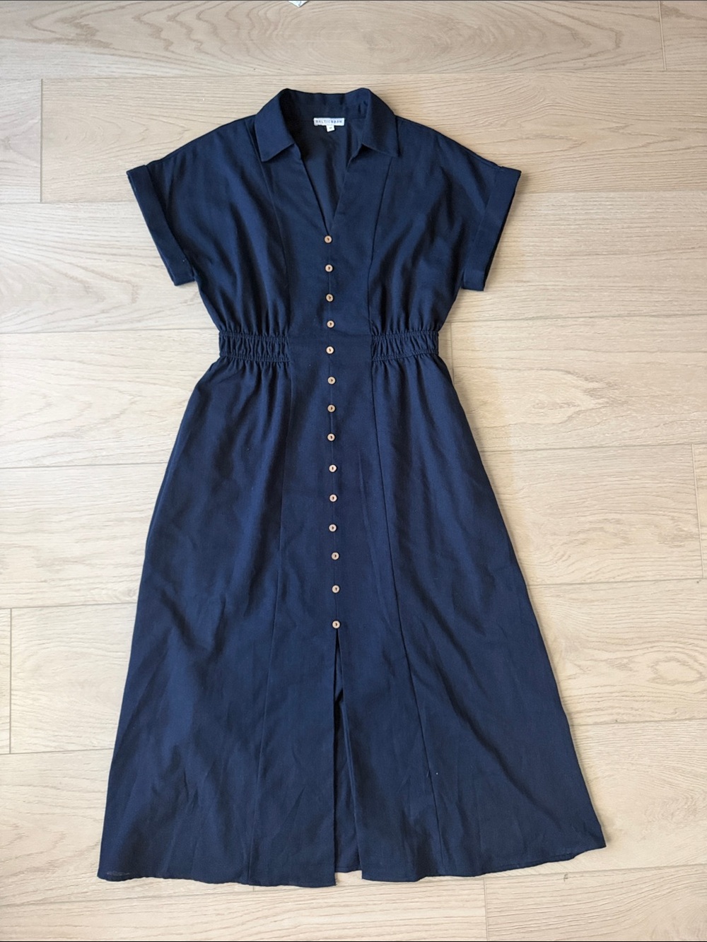 Baltic Born Navy Button-Front Midi Dress with Elastic Waist